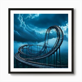 Roller Coaster That Twists And Turns Through Billowing Clouds Art Print