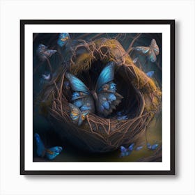 Blue Butterflies In A Nest Art Print