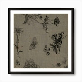 Flowers And Butterflies 1 Art Print