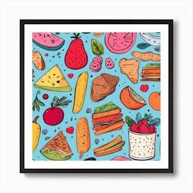 Seamless Pattern With Fruits And Vegetables Art Print