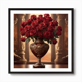 Red Roses In A Vase Art Print