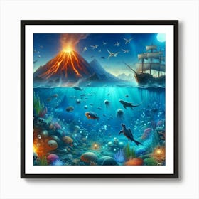 Ocean Scene With A Ship Art Print