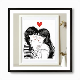 Two Women Hugging Art Print