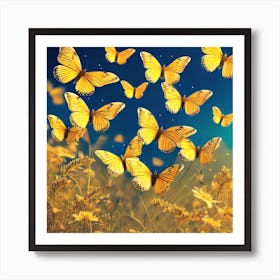 Yellow Butterflies In The Field Art Print