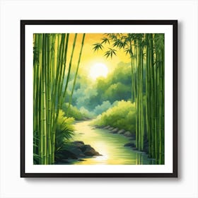 A Stream In A Bamboo Forest At Sun Rise Square Composition 111 Art Print