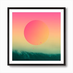 Landscape With Graphic Sun Square Art Print