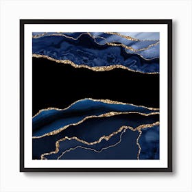 Navy & Gold Agate Texture 11 Art Print