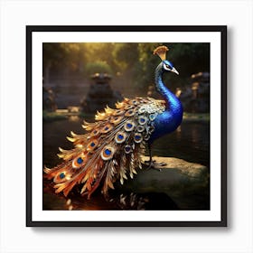 Bejewelled Peacock adorned in jewels and feathers 1 Art Print