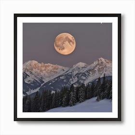 Full Moon Over Snowy Mountains 1 Art Print