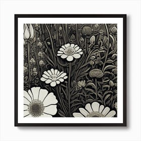 Black And White Flowers 3 Art Print