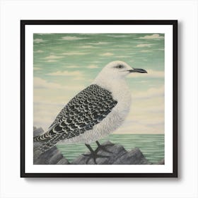 Ohara Koson Inspired Bird Painting Seagull 1 Square Art Print