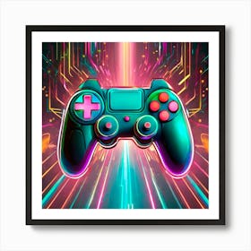 Neon Game Controller Art Print