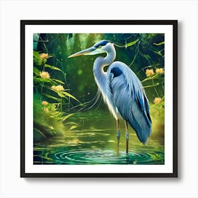 Blue Heron In The Water Art Print