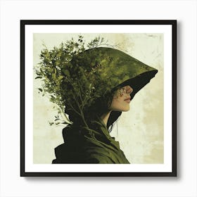 Woman With Plants On Her Head Art Print