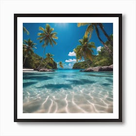 Tropical Beach With Palm Trees Art Print