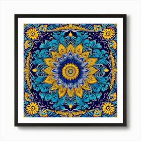 Paisley Tapestry A Classic Paisley Design With Rich Colors And Intricate Details Perfect Blue And Yellow Mandala Art Print