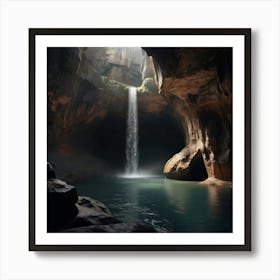 Waterfall In A Cave 1 Art Print