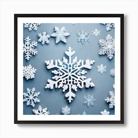 Snowflakes On A Blue Background 2 Art Print