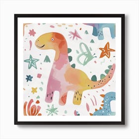 Starry Dinosaur Muted Pastels Pattern 3 Art Print