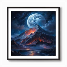 Full Moon Over Mountain Art Print