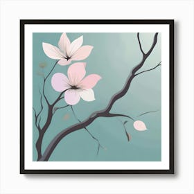 Elegant Flowering Branch, Turquoise, Grey & Pink Art Print