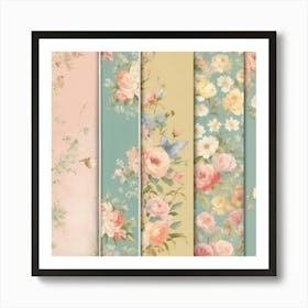 Shabby Floral Pastel wallPaper Bundle In The Style Of Art Print