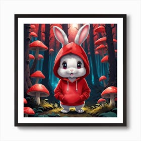 Cartoon Rabbit in a Mushroom Forest Art Print