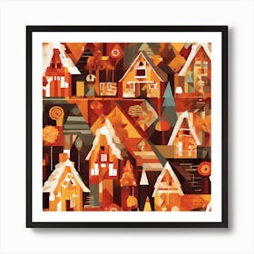 Fairy Tale Village Cubism Style Art Print