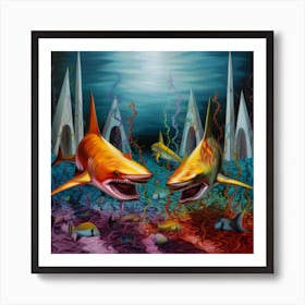 Sharks In The Sea Art Print