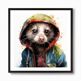 Watercolour Cartoon Ferret In A Hoodie 3 Art Print