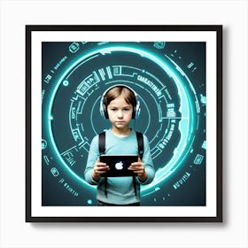 Young Girl Holding A Tablet Computer Art Print