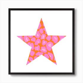 Pink and Orange Leopard Print Star Art Print