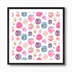 Big Watery Dots Pink Square Art Print