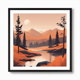 Misty mountains background in orange tone 109 Art Print