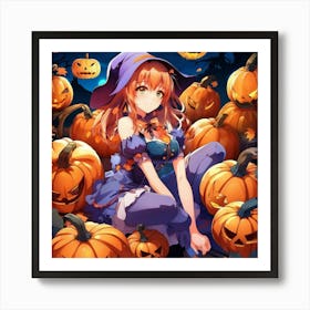 sexy anime girl with pumpkins 4 Art Print