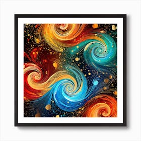 Abstract Colorful Swirls On Black Background Art Print