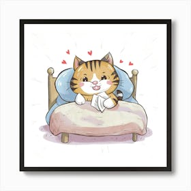 Cat In Bed Art Print