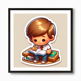 Boy Reading A Book Art Print