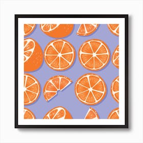 Orange And Orange Slices Pattern On Pastel Purple Square Art Print