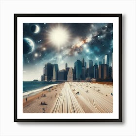 New York City Beach - Futuristic Art Art Print