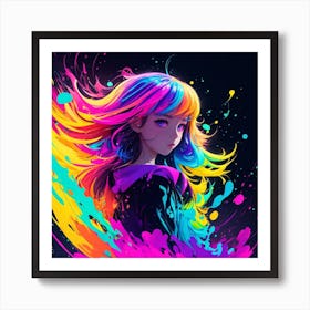 Girl With Colorful Hair Art Print