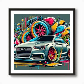 Audi A4 Vehicle Colorful Comic Graffiti Style Art Print