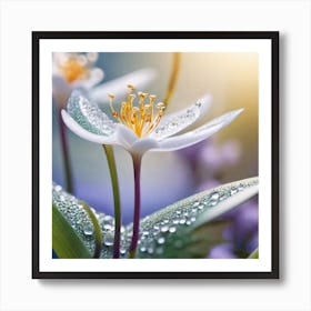 White Flower With Dew Drops Art Print