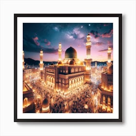 Islamic Mosque At Night 9 Art Print