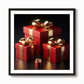 Red Gift Boxes With Gold Ribbons Art Print