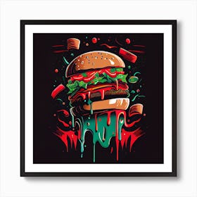 Burger Art, Burger Painting, Burger Painting, Burger Painting Art Print