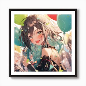 Anime Girl With Balloons 1 Art Print