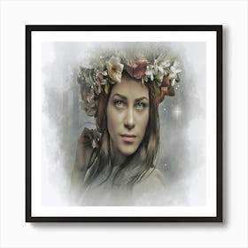 Woman With Flowers On Her Head 1 Art Print