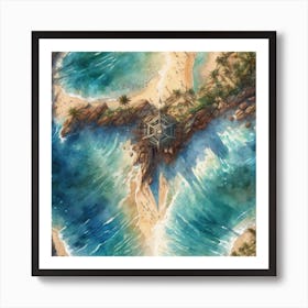 Aerial Beach View Watercolour Art Print 6 Art Print