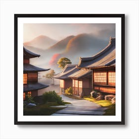 Firefly Rustic Rooftop Japanese Vintage Village Landscape 10741 Art Print